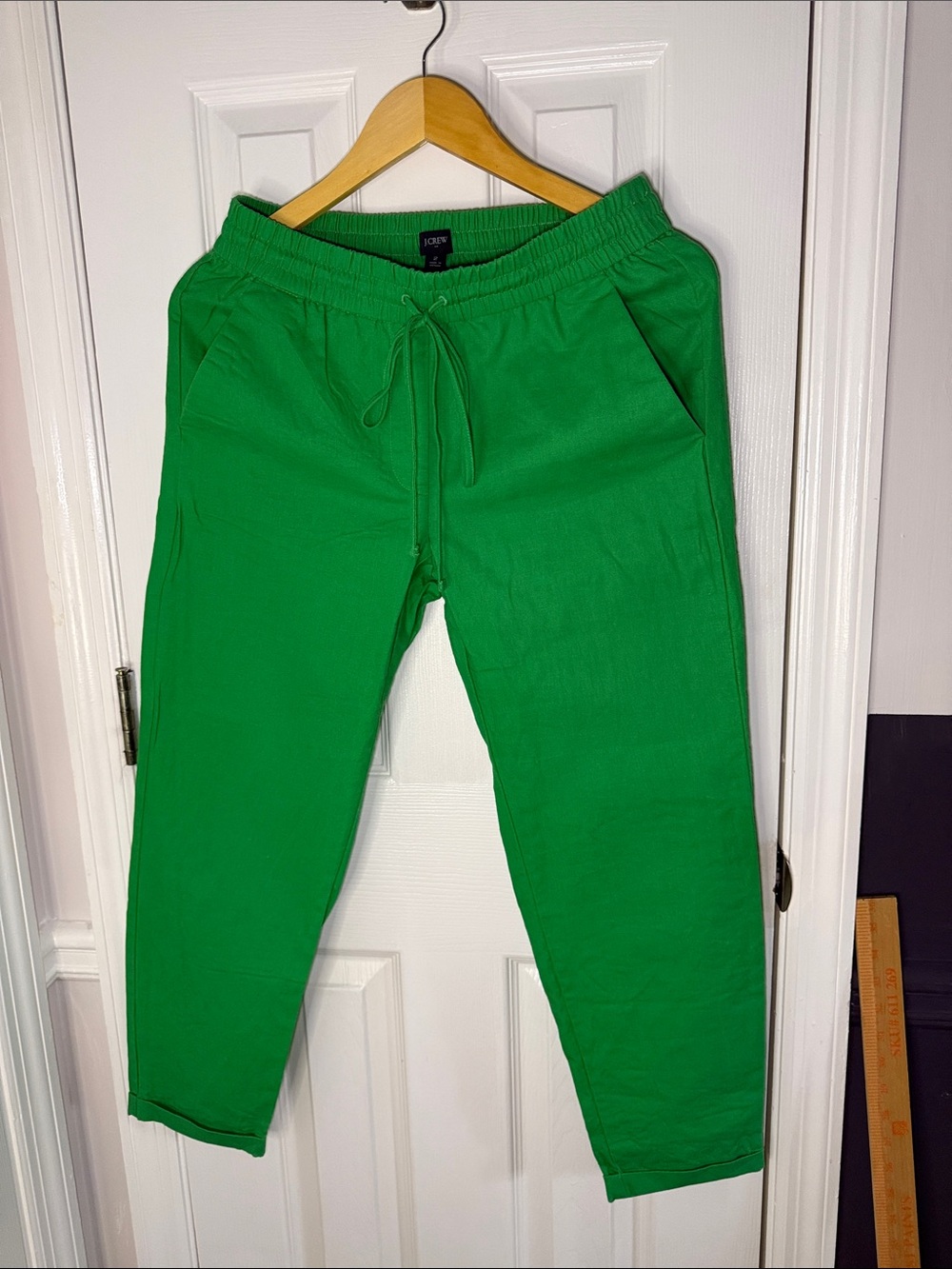 J. Crew Women's Bright Green Cropped Drawstring Pants linen 45